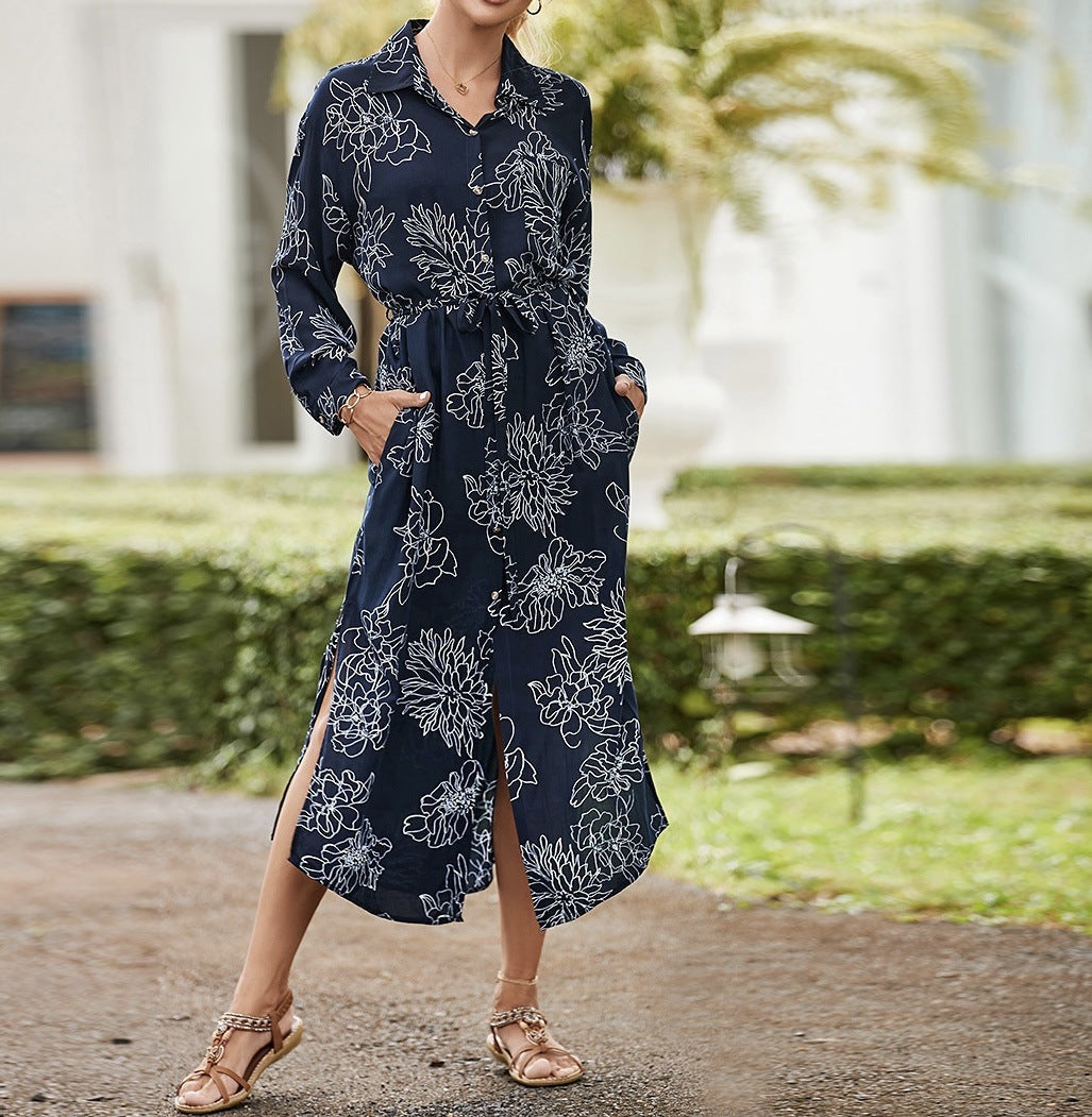 Modisches Damen-Hemdkleid mit langen Ärmeln und Seitenschlitzen