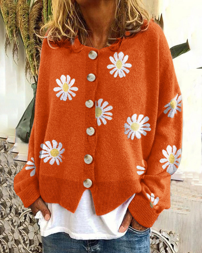 Damen Farbiger Baumwollpullover mit Blumenmuster ModeGeist