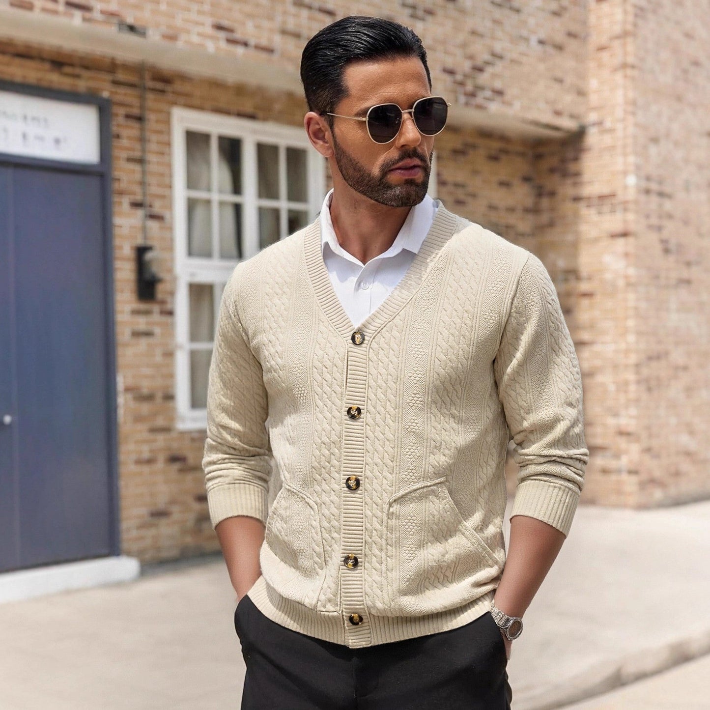 Herren Modischer Strickcardigan mit praktischen Taschen und einzigartiger Textur ModeGeist