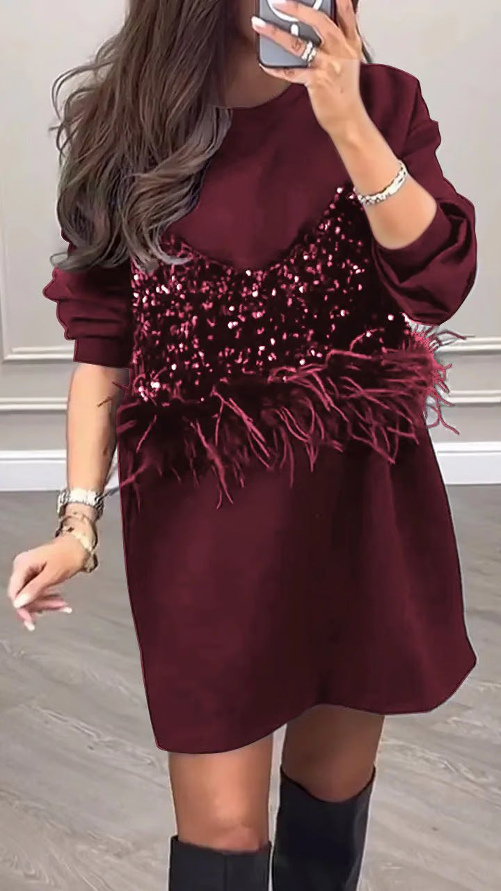 Modegeist Damen Kleid mit Pailletten und Federn
