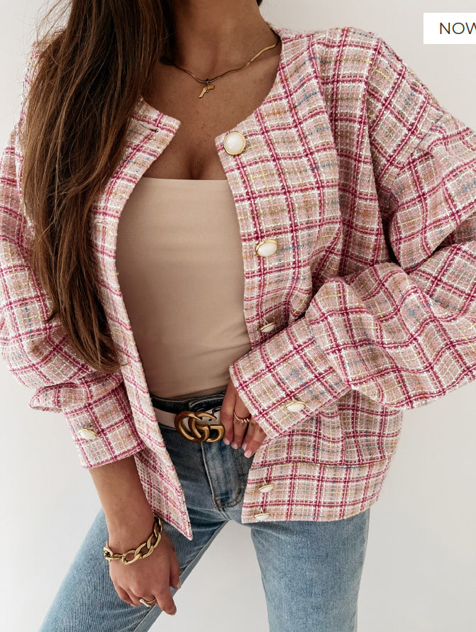 Damen Karierte Bouclé-Jacke ModeGeist