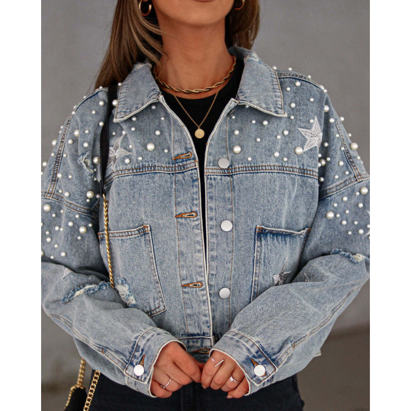 Damen Jeansjacke mit auffälligen Applikationen und oversized Schnitt ModeGeist