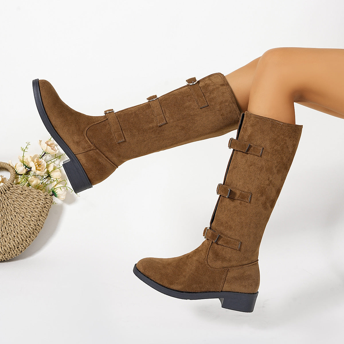 Damen Modische Stiefel mit dekorativen Schnallen und komfortablem Blockabsatz ModeGeist