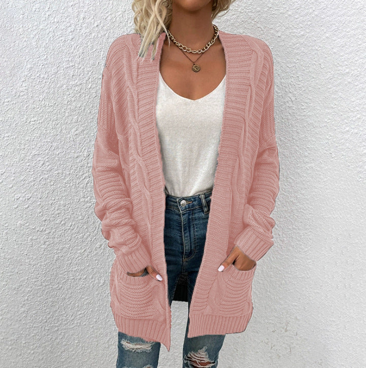 Damen Grobstrick-Cardigan mit großen Taschen und strukturiertem Design ModeGeist
