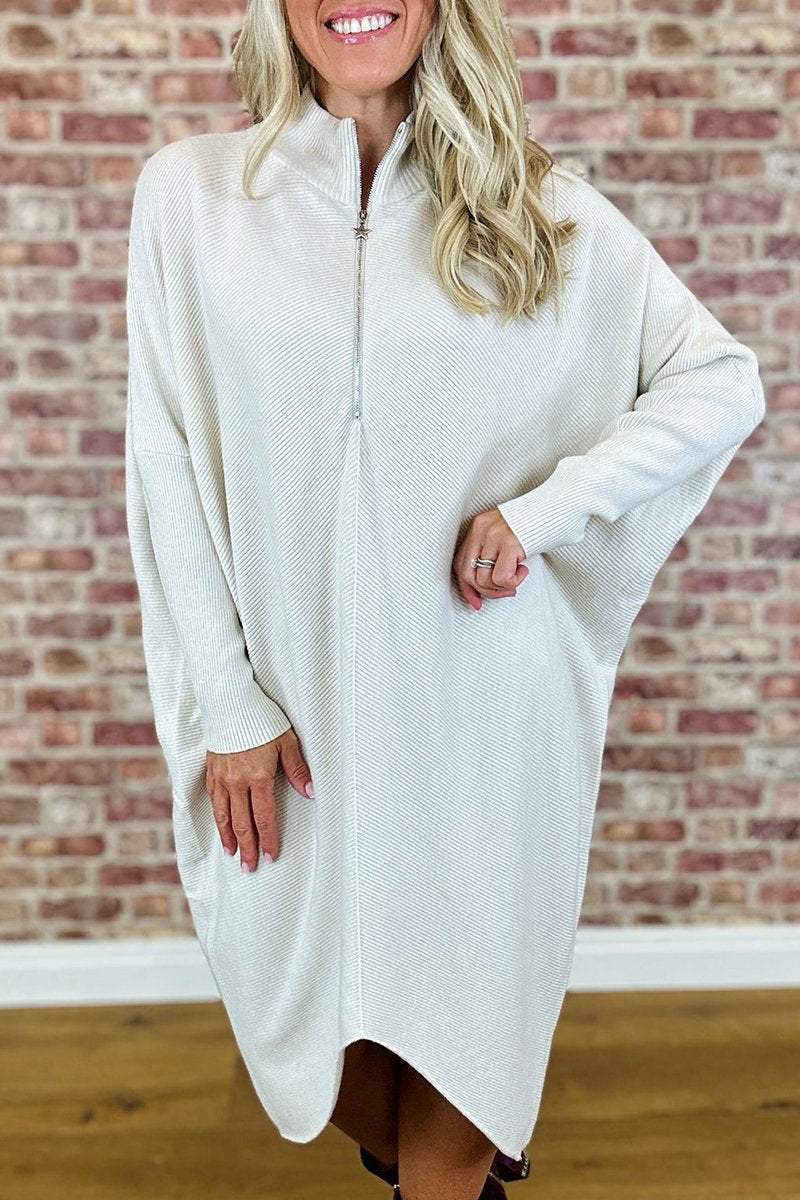 Damen Oversized Strickkleid mit Reißverschluss ModeGeist