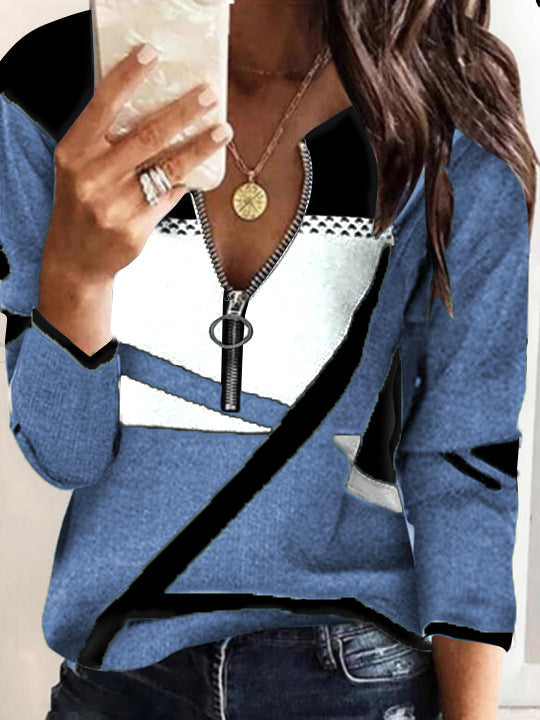 Modischer bedruckter Langarm-Zipper-Pullover von Fudus