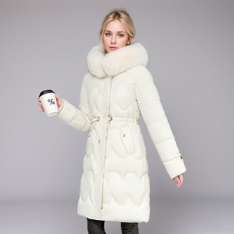 Damen modischer Puffer-Mantel mit abnehmbarem Kunstfellkragen und taillierbarem Gummizug ModeGeist