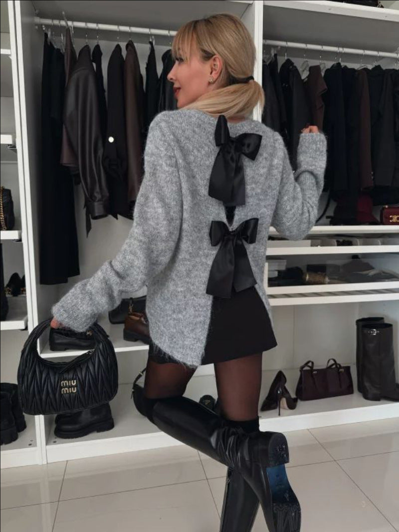 Damen Modischer Strickpullover mit Schleifendetails ModeGeist