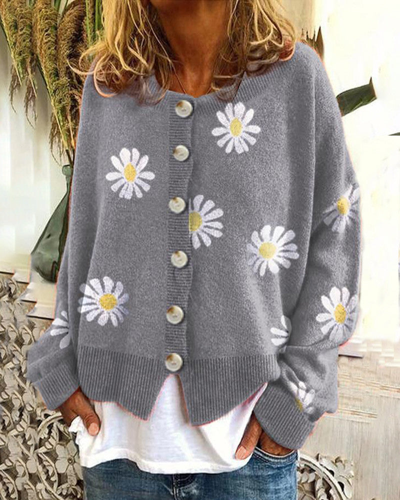 Damen Farbiger Baumwollpullover mit Blumenmuster ModeGeist