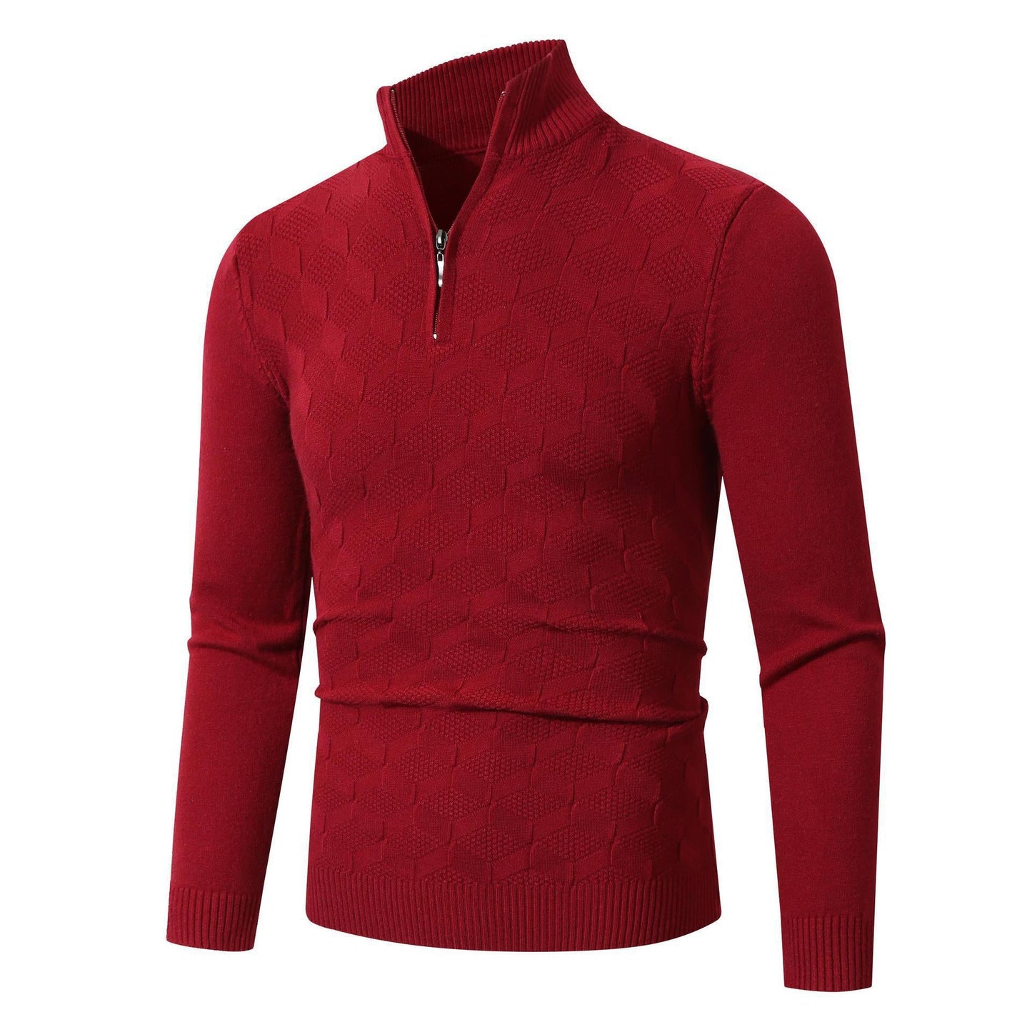 Herren lässiger Strickpullover mit halbem Reißverschluss und strukturiertem Muster ModeGeist