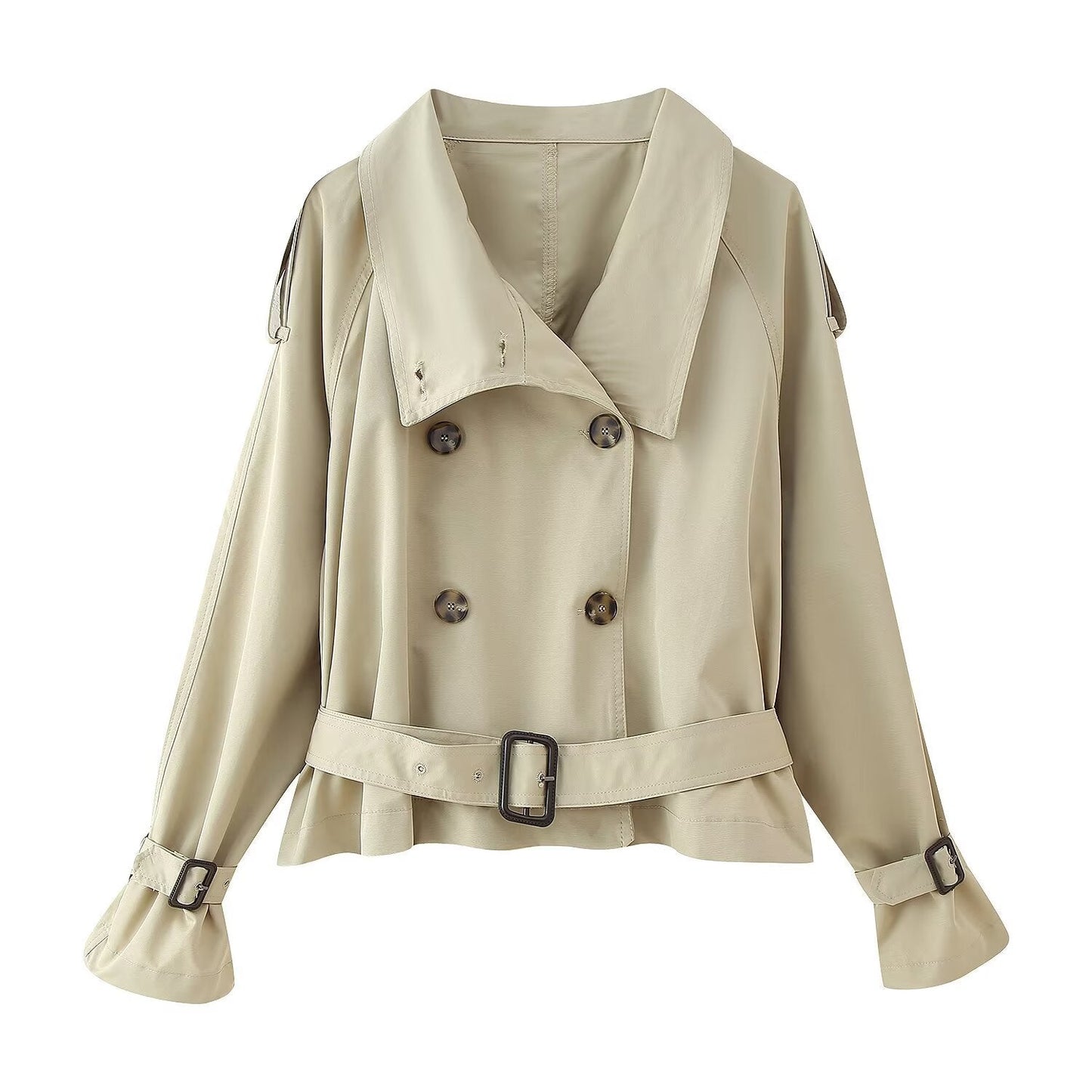 Damen modische Kurzjacke mit zwei Reihen Knöpfen und breitem Kragen ModeGeist