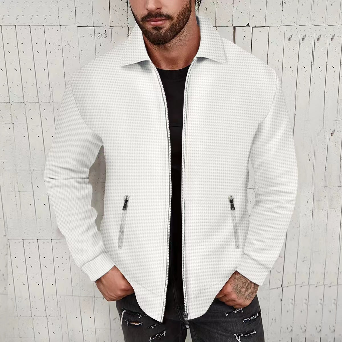 Herren lässige Zip-Jacke mit strukturiertem Design und praktischen Taschen ModeGeist