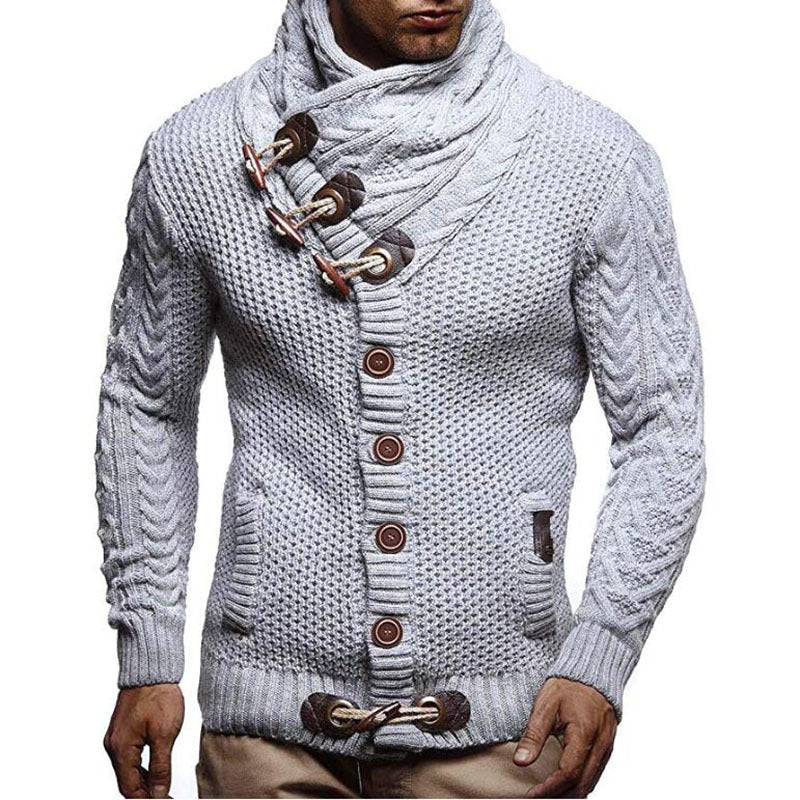 Herren Strickjacke mit asymmetrischem Kragen und einzigartigem Knopfdesign ModeGeist
