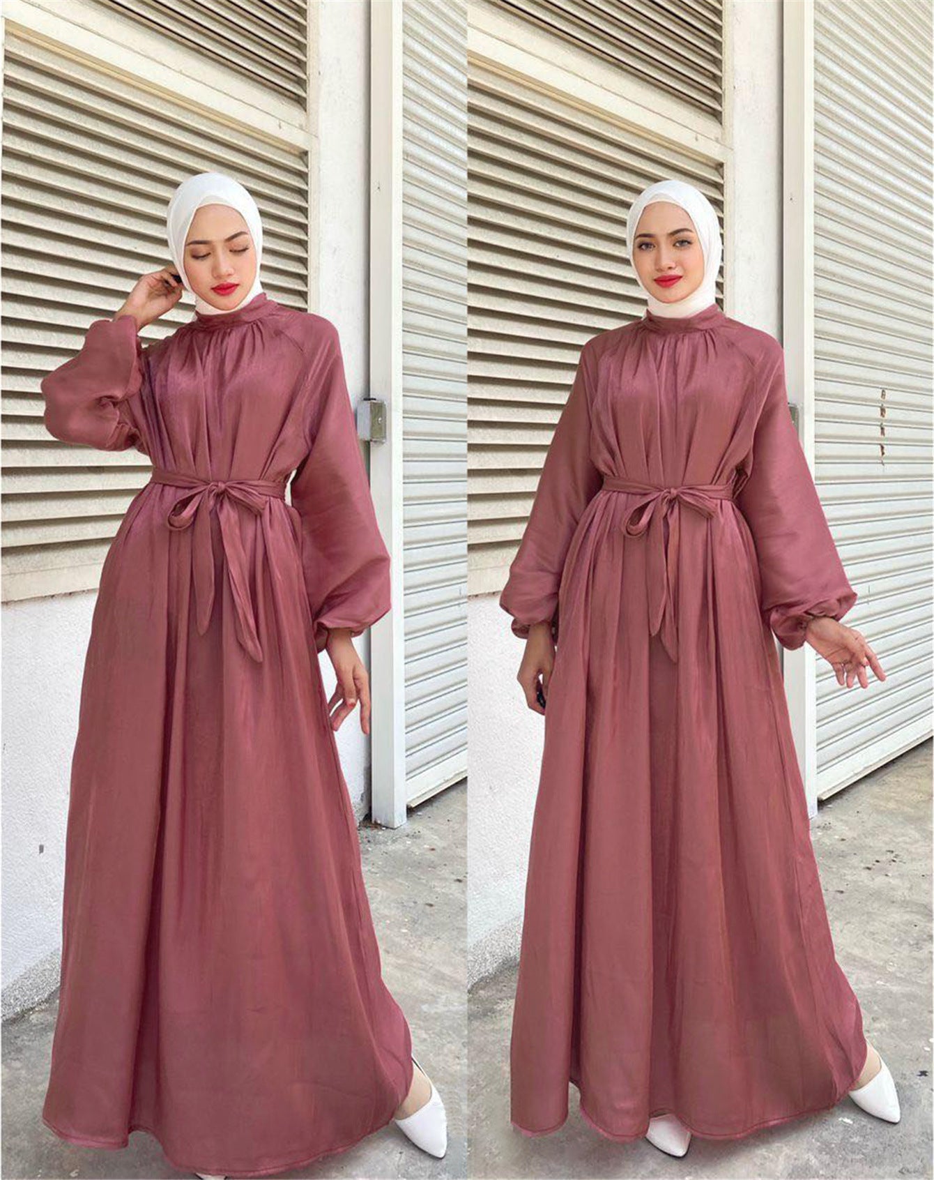Damen Elegantes Langarmkleid mit Taillengürtel ModeGeist