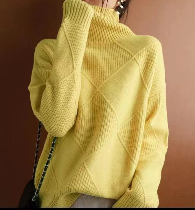 Damen Grobstrickpullover mit schickem Rollkragen und strukturiertem Muster ModeGeist