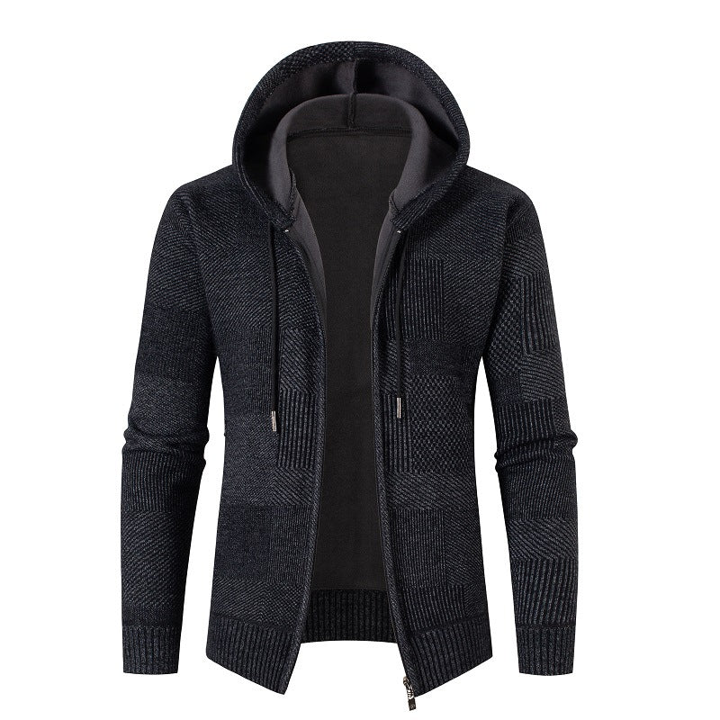 Herren Strickjacke mit gefütterter Kapuze und modernem Waffelmuster ModeGeist