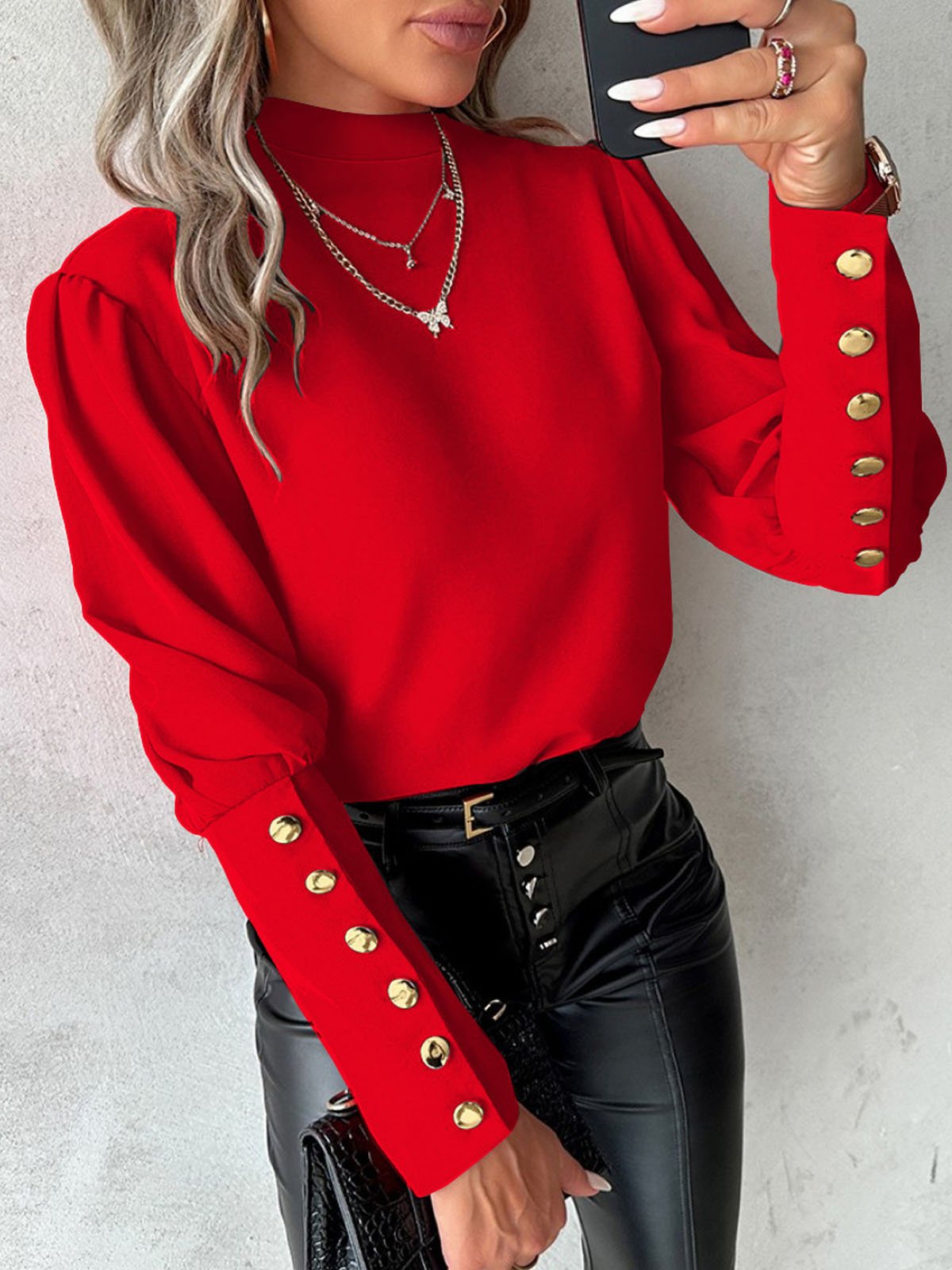 Damen Elegante Bluse mit Puffärmeln und Knopfdetails ModeGeist