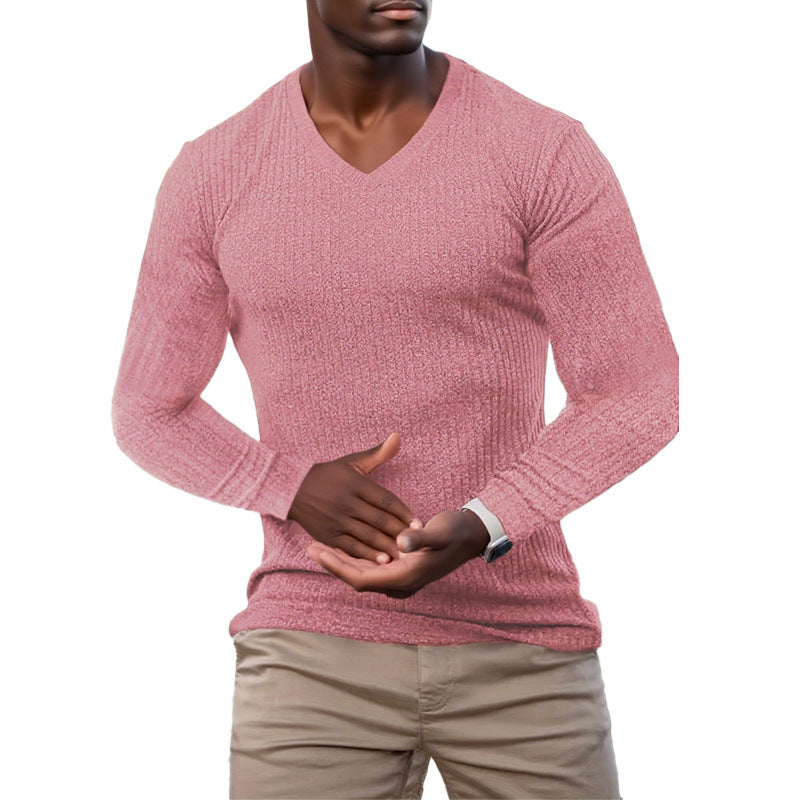 Herren elegantes V-Ausschnitt Pullover aus strukturiertem Strickmaterial ModeGeist