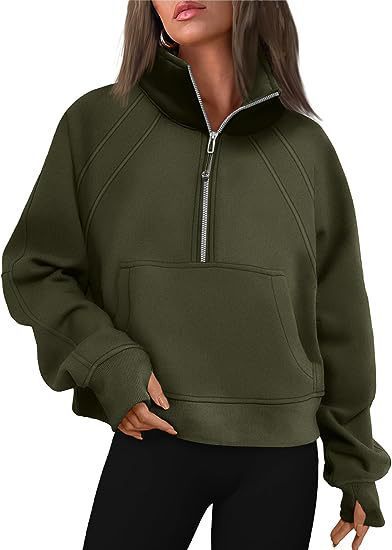 Damen Sportlicher Pullover mit hohem Kragen und Reißverschluss ModeGeist