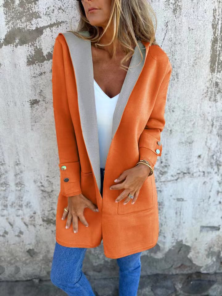 Damen modische Longjacke mit großzügiger Kapuze und praktischen Taschen ModeGeist