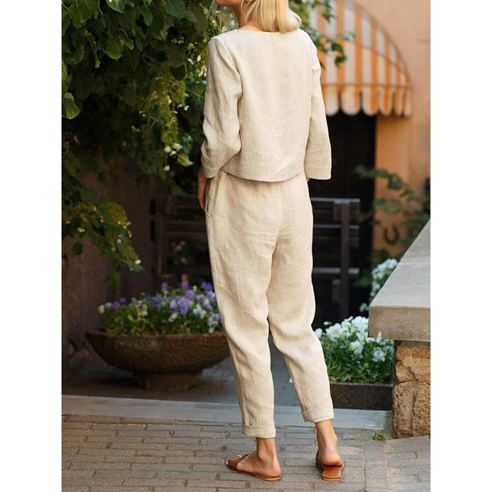 Modischer Damen Leinen-Loungewear-Anzug