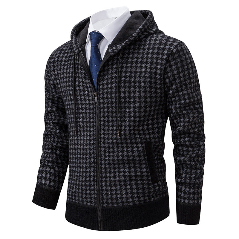 Herren gemütlicher Strickpullover mit modernem Karomuster und Kapuze ModeGeist
