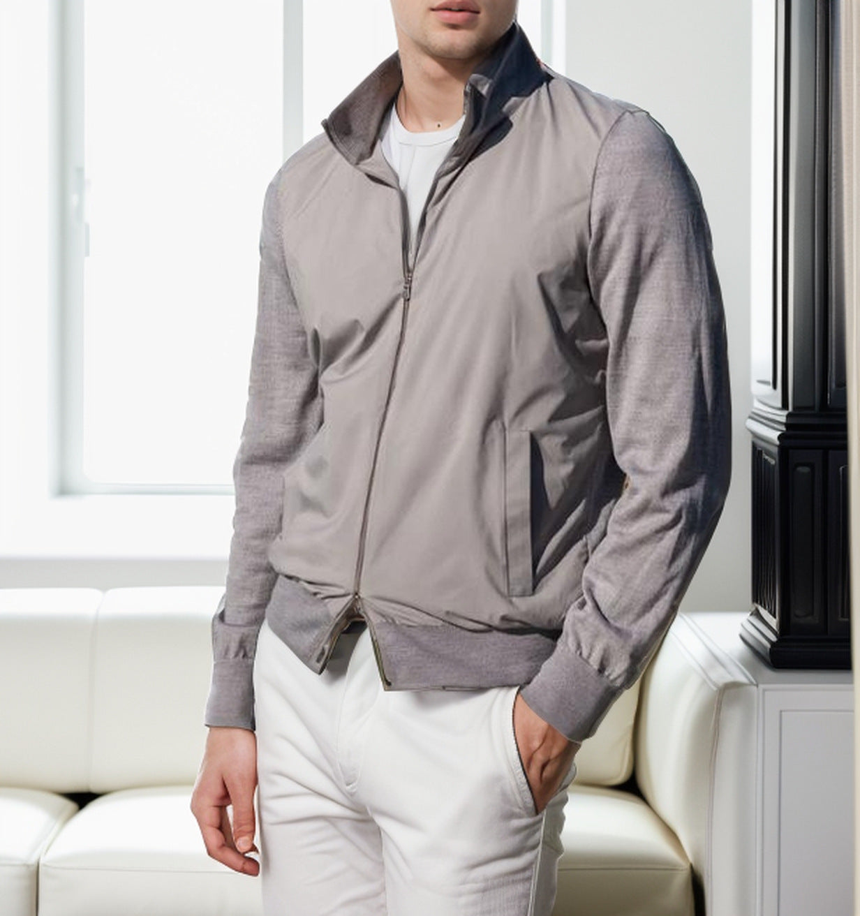 Herren modische Leichtjacke mit Stehkragen und praktischen Taschen ModeGeist