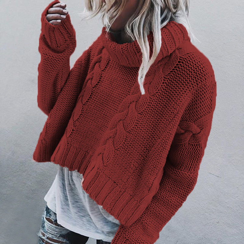 Damen Grobstrickpullover mit voluminösem Rollkragen und Zopfmuster ModeGeist