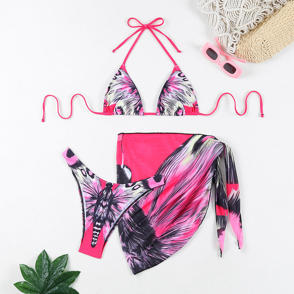 Modischer Damen-Bikini mit Dreiecks-Ausschnitt und transparentem Wickelrock