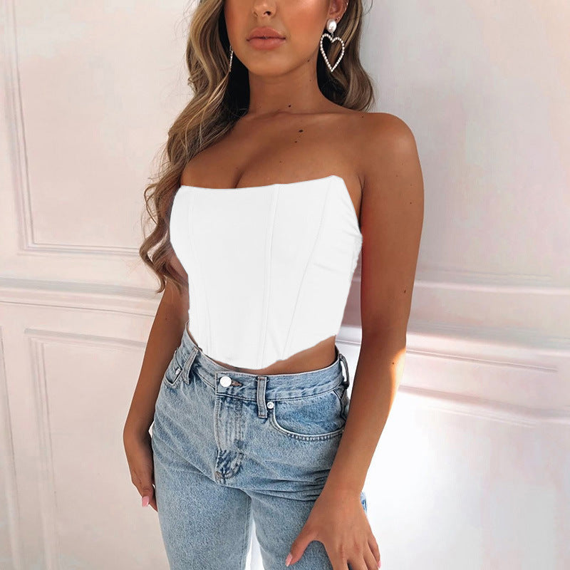Fudus: Ausgeschnittenes, einseitig geschultertes Cropped Top mit Rückenausschnitt
