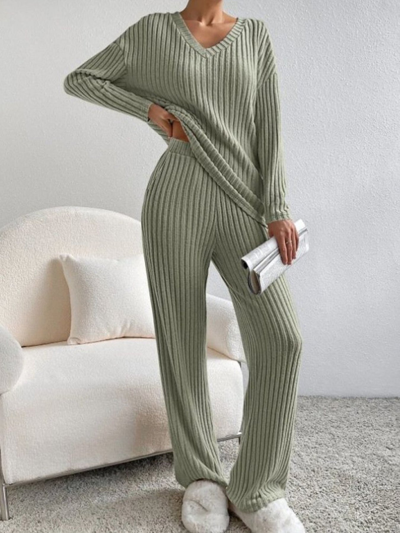 Damen Bequemes Lounge-Set mit Rippstruktur ModeGeist