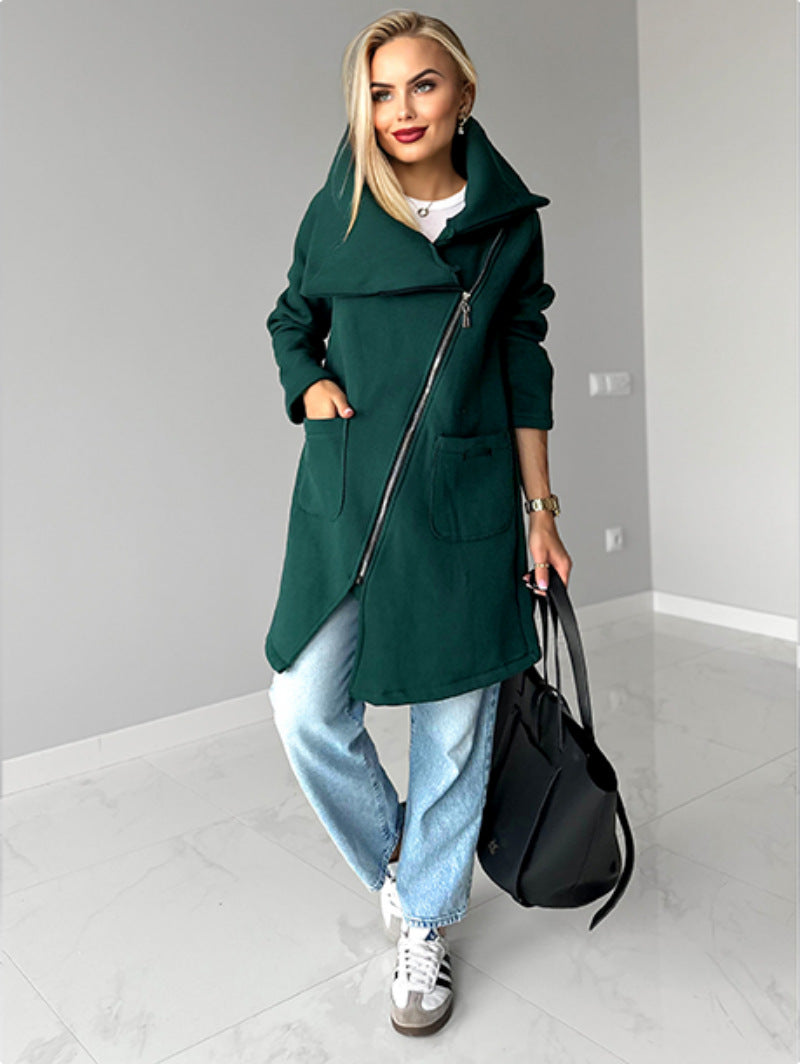 ModeGeist | Reißverschluss Revers Mid Length Fleece Sweatshirt Jacke