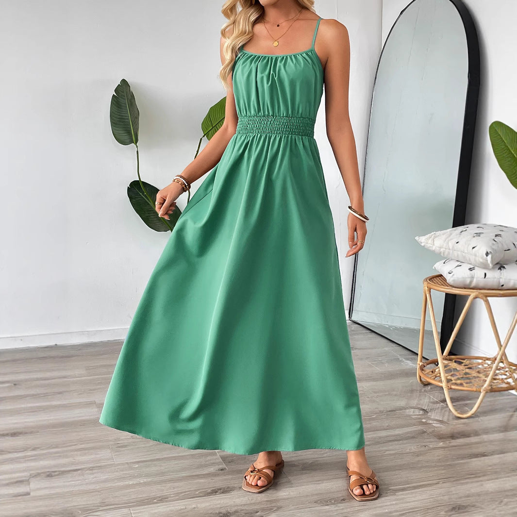 Maxikleid für Damen mit elastischer Taille und verstellbaren Spaghettiträgern von MODEGEIST