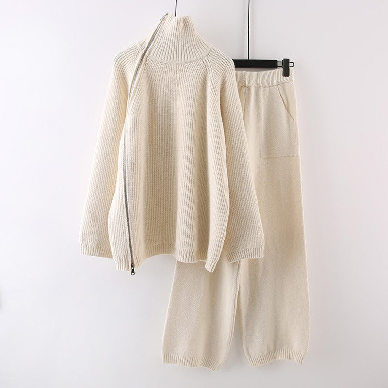 Damen Strickensemble mit Rollkragen und Reißverschluss ModeGeist