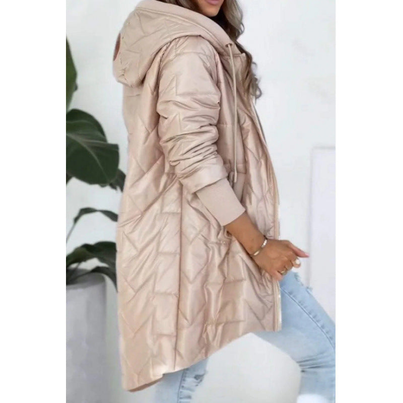 Damen Lässige Steppjacke mit Kapuze und großen Taschen ModeGeist