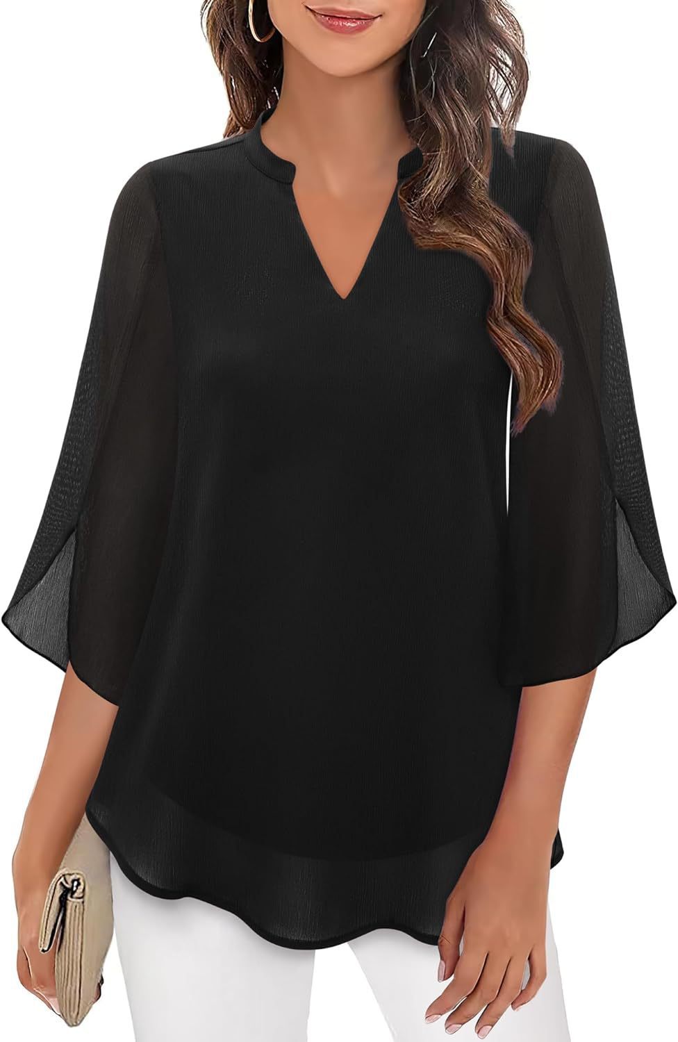 Damen luftige Bluse mit ausgestellten Ärmeln ModeGeist
