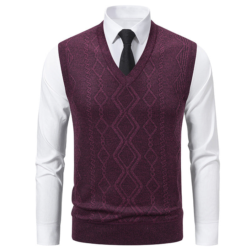 Herren Strickpullover mit V-Ausschnitt und strukturiertem Zopfmuster ModeGeist