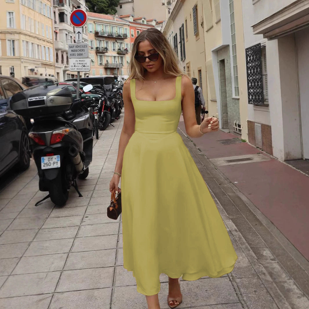 Damen Elegantes Maxikleid mit traumhaftem A-Linien Schnitt und schickem Quadrat-Ausschnitt ModeGeist