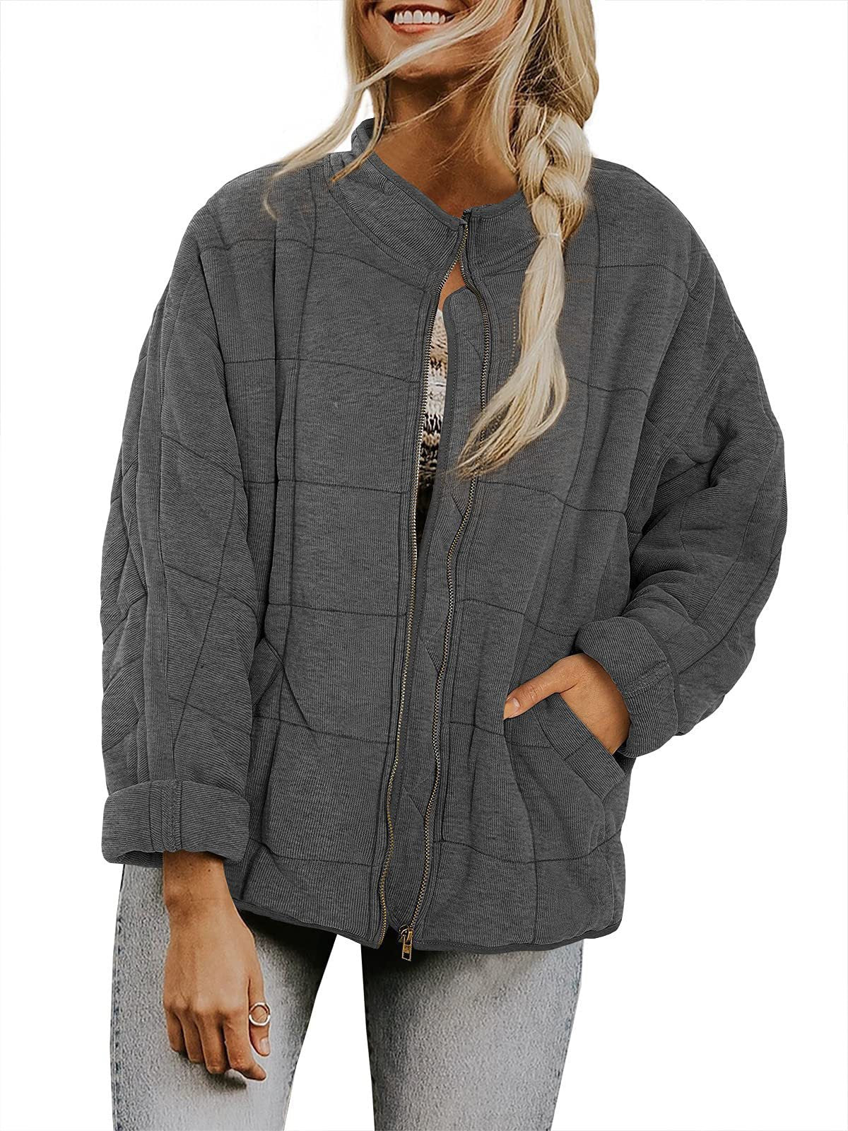 Damen gesteppte Kapuzenjacke mit Reißverschluss und Taschen ModeGeist