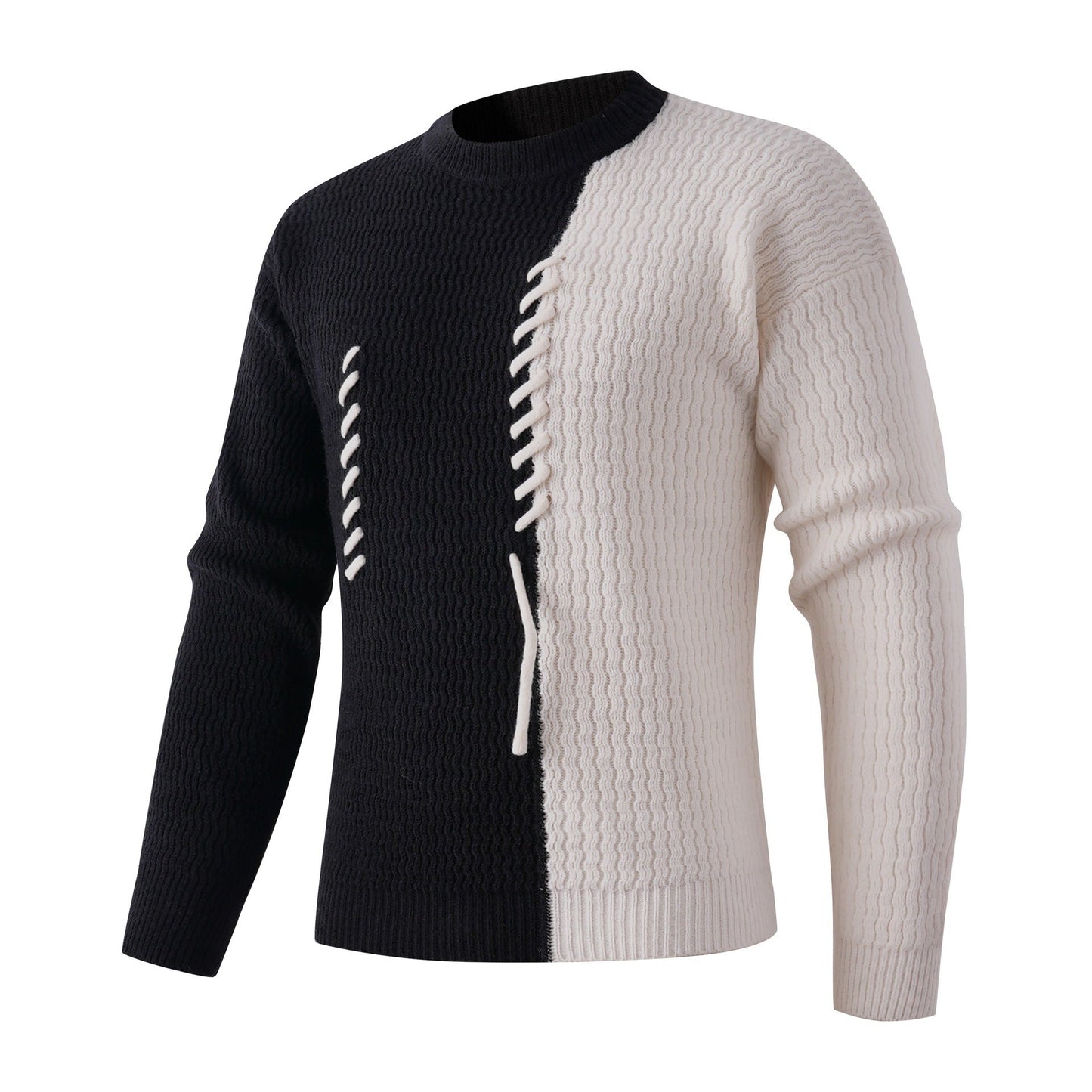 Herren Strickpullover mit modernem Zopfmuster und kontrastierenden Details ModeGeist