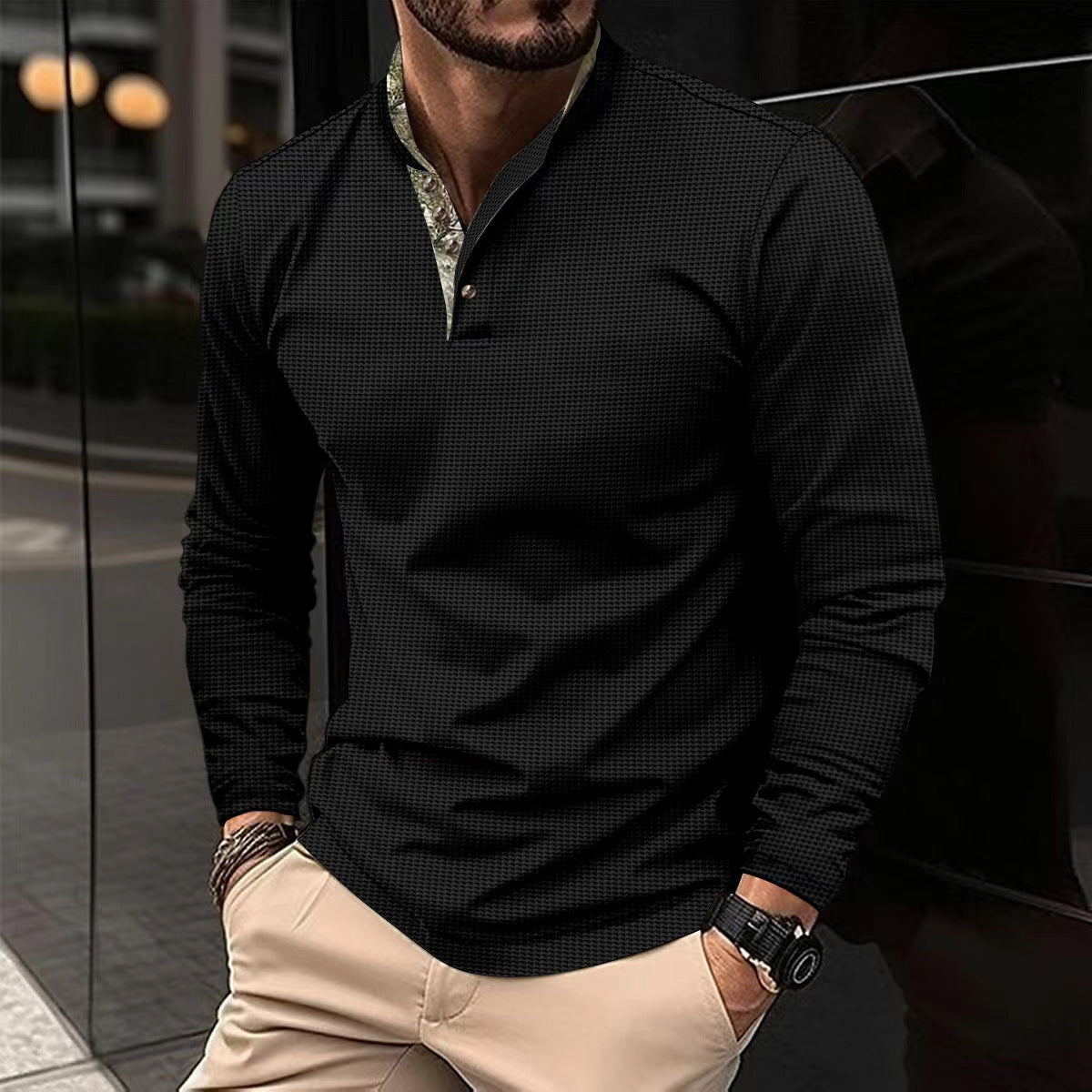 Herren Langarmhemd mit modernem Stehkragen und elegantem Design ModeGeist