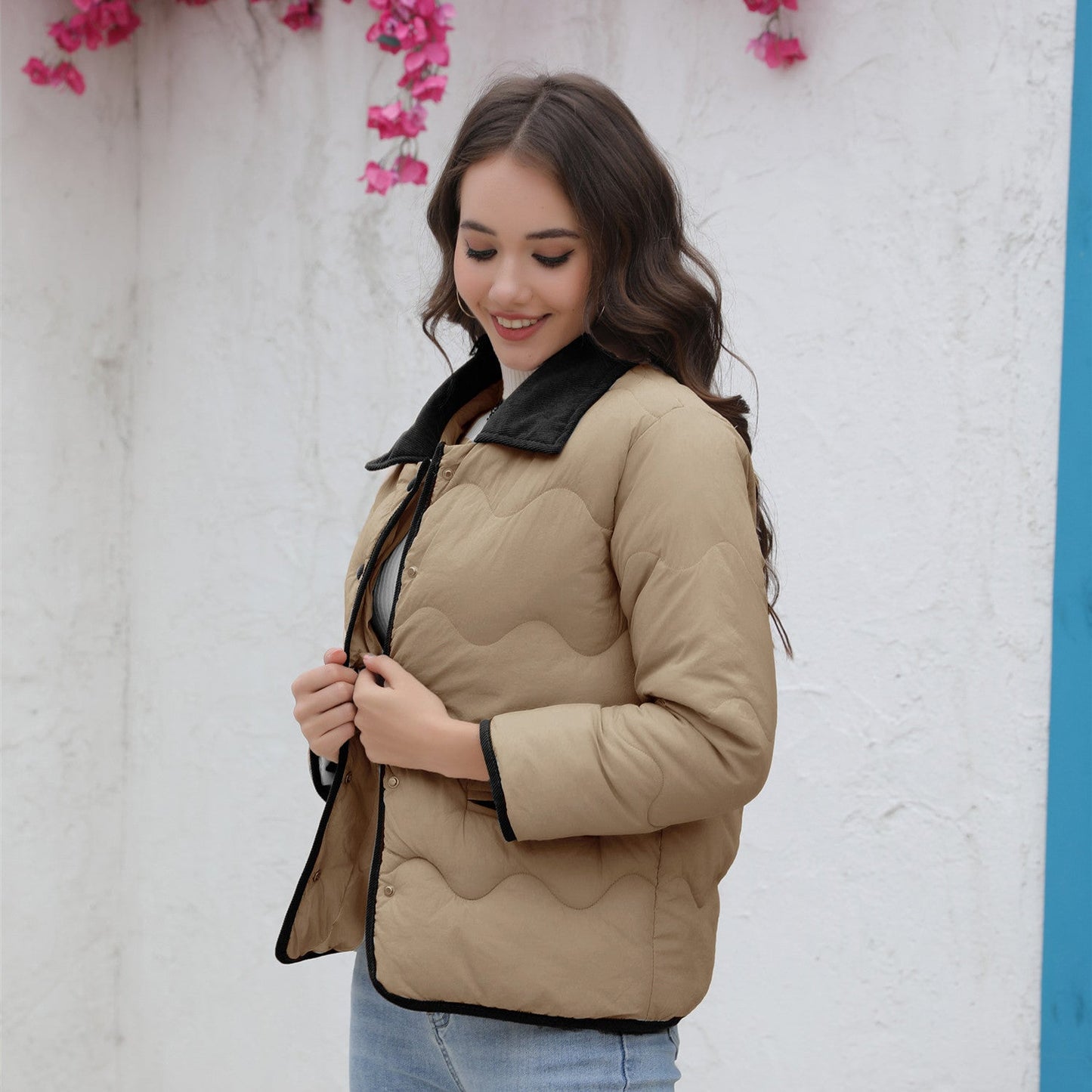 Damen gesteppte Kurzjacke mit schickem Kragen ModeGeist