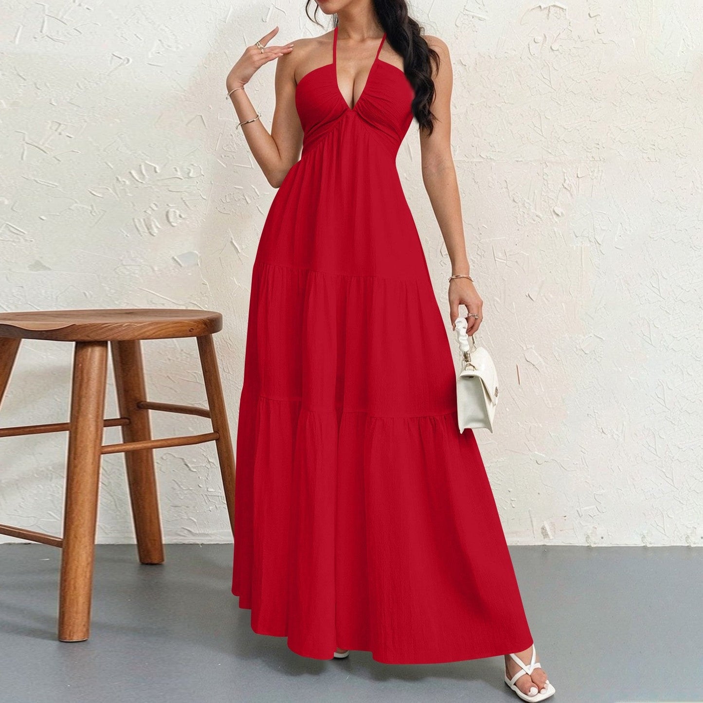 Damen Maxikleid mit fließendem Schnitt und tiefem Ausschnitt ModeGeist