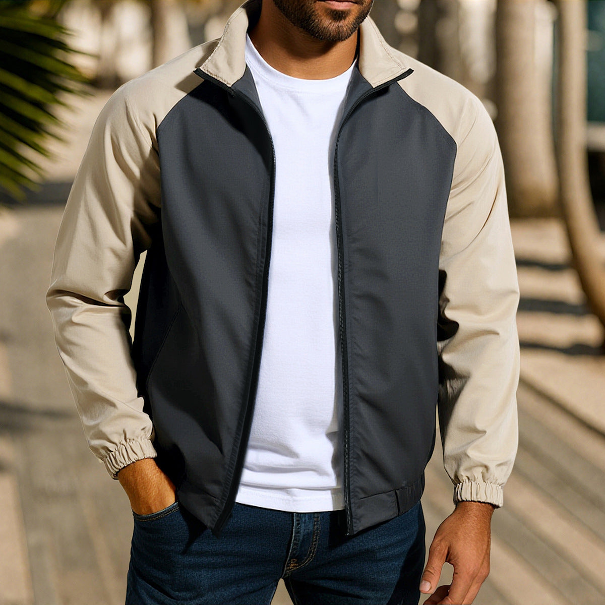 Herren sportliche Übergangsjacke mit reißfestem Material und elastischen Bündchen ModeGeist