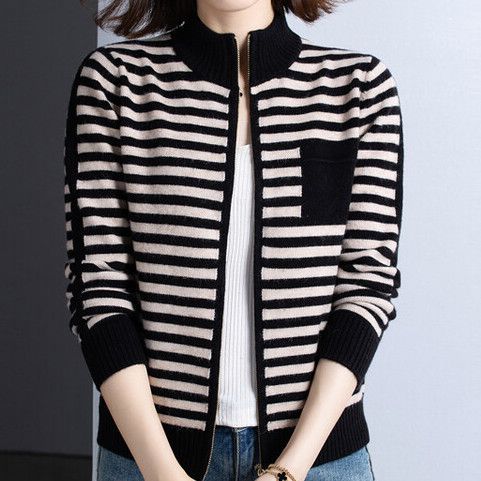 Damen Strickjacke mit Stehkragen und Reißverschluss ModeGeist
