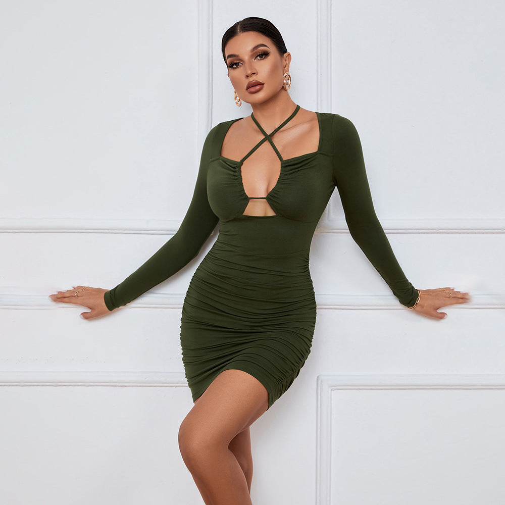 Figurbetontes Langarm-Langkleid mit kurzem Rock von Fudus