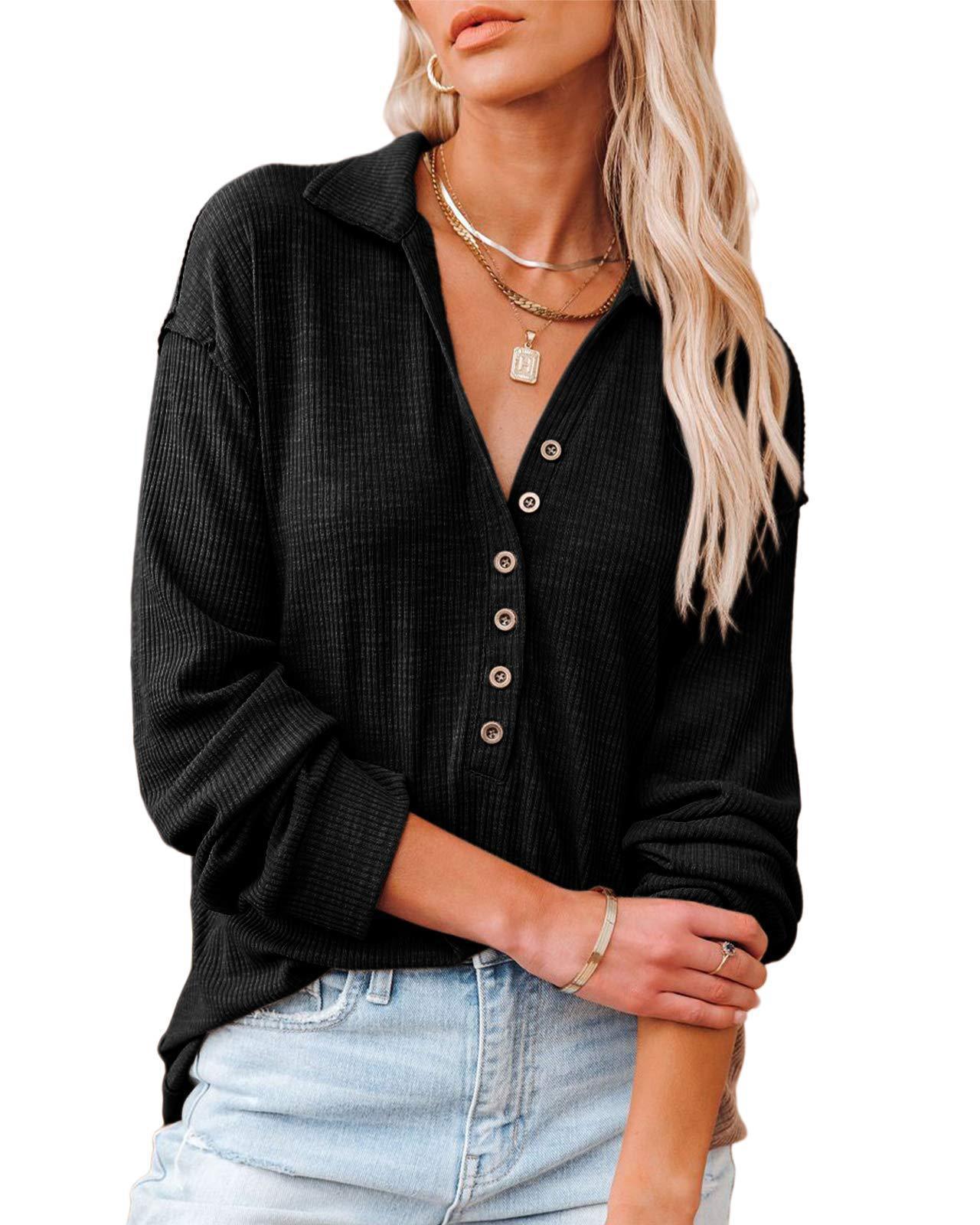 Damen lässiges Langarmhemd mit Knopfleiste und strukturiertem Muster ModeGeist