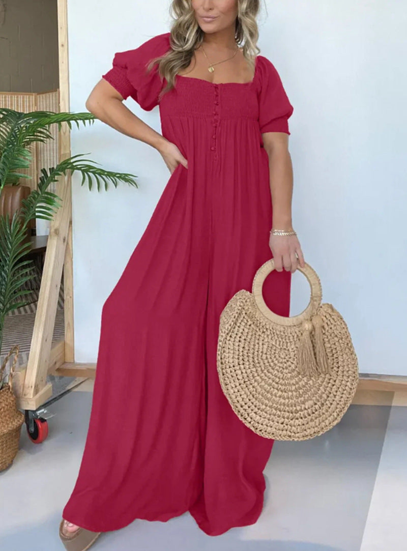 Modegeist Damen Jumpsuit: lässig, schmale Träger, Knopfdetail