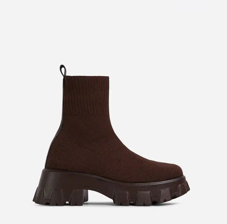Damen trendige Stiefel mit hohem Schaft und robustem Plateau ModeGeist
