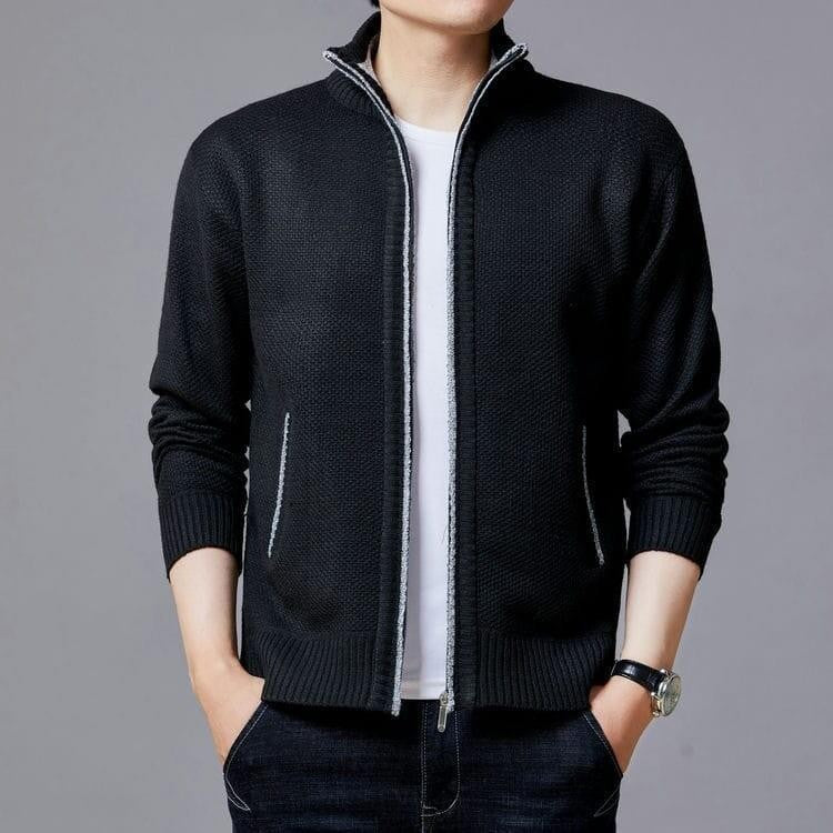 Herren Strickjacke mit modernem Zipper und hohen Kragen ModeGeist
